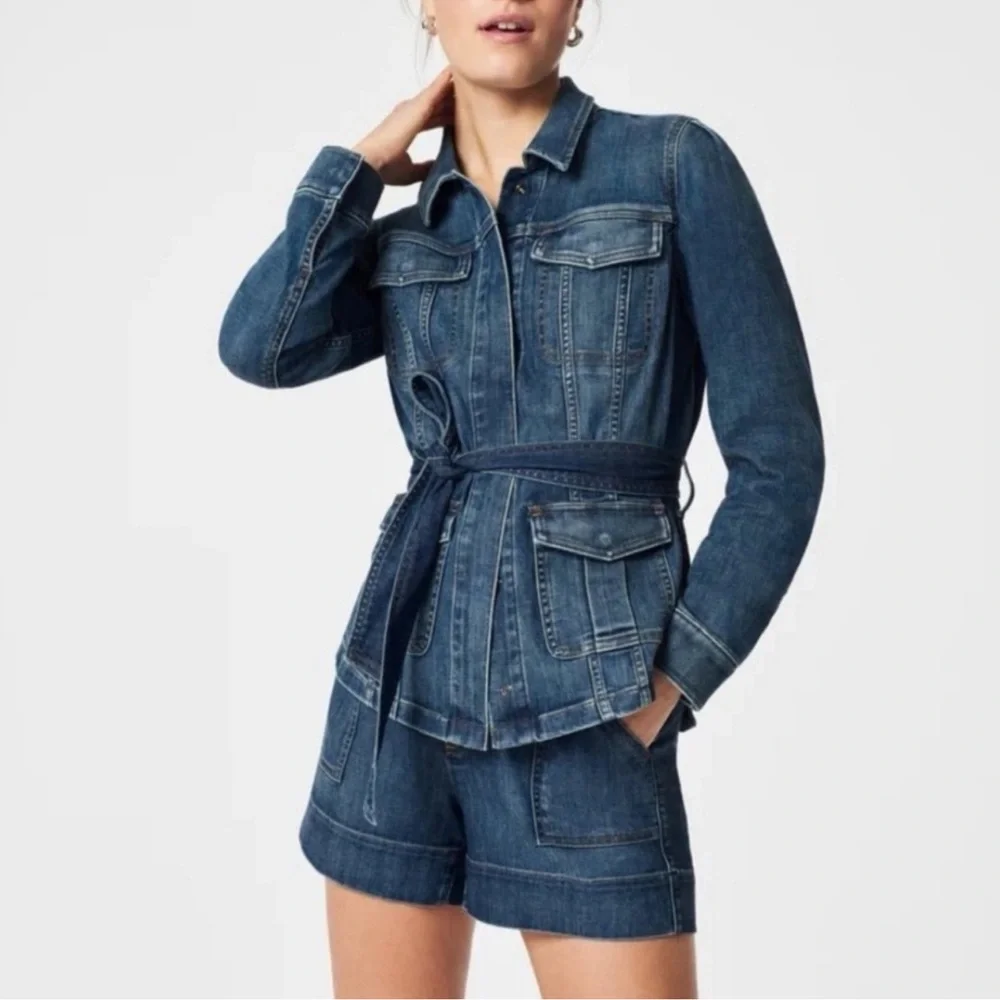 Spanx tie front denim shirt jacket sz 1X - Picture 1 of 7